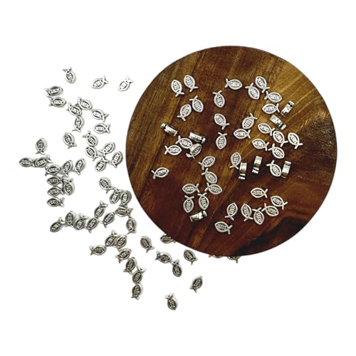 100PCS Jesus Fish Beads, Antique Silver Christian Charms for Jewelry Making