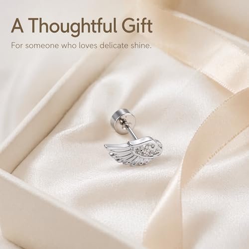 Angel Wing Stud Earrings for Women Silver Plated ﻿ - color: white