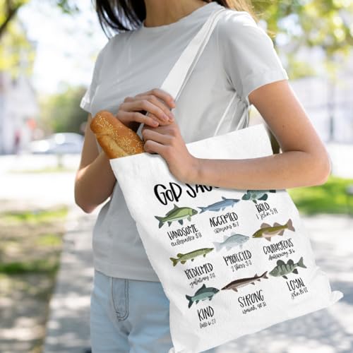 VICBOU Bible Verse Canvas Tote Bag, Inspirational Religious Christian Gifts for Women Men Canvas Tote Reusable Grocery Bags - color: Godsays10