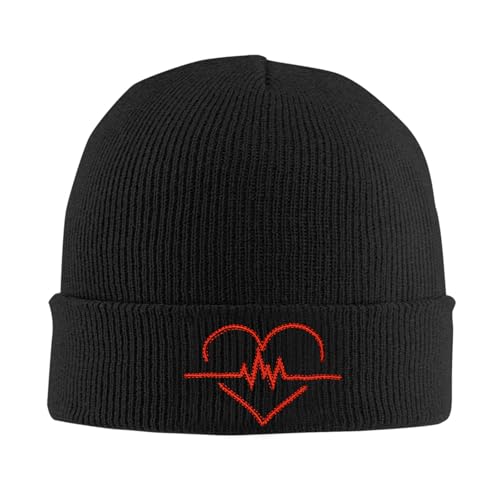 Cat Dad Beanie Hat Winter Cuffed Knit Hat Skull Watch Cap Embroidery Fisherman Beanies for Women Men Unisex - color: Heartbeat