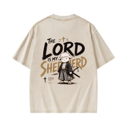 The Lord is My Shepherd Psalm 23 Samurai Lamb Anime Christian Faith T-Shirt - color: Beige, size: Medium