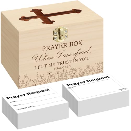 Croblissful Prayer Request Box with 100 Pcs Prayer Cards, Wooden, Rustic - style: Rustic