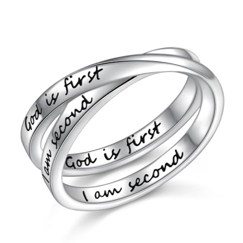 YinShan 925 Sterling Silver Inspirational Ring I am Enough Rings/God Grant Me The Serenity/Always Remember You Are Braver for Women Girls Size 6-9 - style: God is First