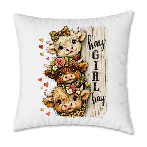 Rustic Highland Cow Pillow Cover 18x18, Highland Cow Nursery Decor, Coquette Leopard Bow Floral Heifer Decorative Pillow Cover Pillowcase for Bedroom Living Room Home Farmhouse - color: Highland Cow-9