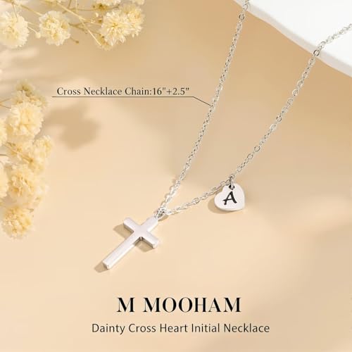 M MOOHAM Initial Cross Necklace for Girls, Baptism Gifts for Girl Jewelry - color: G