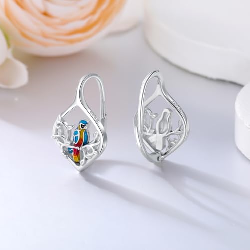 Cardinal/Hummingbird/Parrot Earrings for Women 925 Sterling Silver Bird Dangle Drop Leverback Earrings Hypoallergenic Cardinal Jewelry Christmas Birthday Gifts - style: Parrot