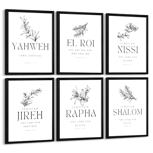 Christian Hebrew Names of God Wall Art Bible Verse Scripture Canvas Wall Decor Art Minimalist Jesus Pictures Modern Christian Poster Artwork Bible Verse Prints for Room 12x16 Inch Framed Set of 6 - color: Nissi Leaf Art, size: 12x16 Inch Framed