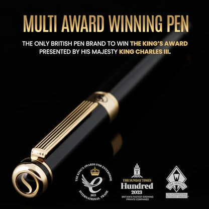 Scriveiner Black Lacquer Rollerball Pen - Stunning Luxury Pen, Real Gold Plating, Schmidt Ink Refill, Best Roller Ball Gift Set for Men & Women, Professional, Executive Office, Nice Pens - color: 1. Black with Gold