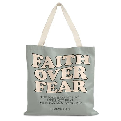 Walk by Faith Christian Canvas Tote Bags for Women, Christian Gifts for Women Faith, Bible Verse Gifts - color: Faith Over Fear