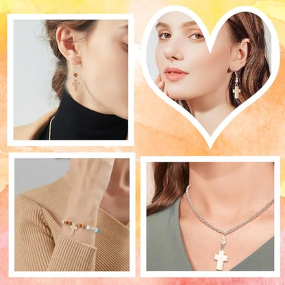 SUNNYCLUE 100Pcs White Cross Charms Bulk Natural Wood Cross Beads Mini Small Cross Bead Charm Rosary Crucifix Pocket Crosses Easter Holiday Christmas Charms for Jewelry Making Charms DIY Supplies - color: 100pcs Wood Color 22x15mm