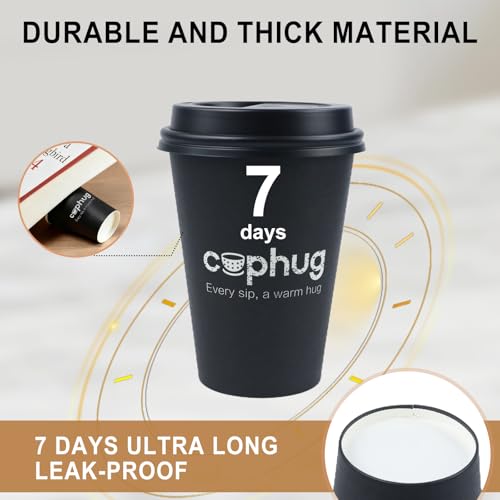 12oz Disposable Coffee Cups with Lids, Kraft Sleeves & Straws, 100 Pack Black Paper Hot Drink Cups - color: Black, size: 12oz-100Pack