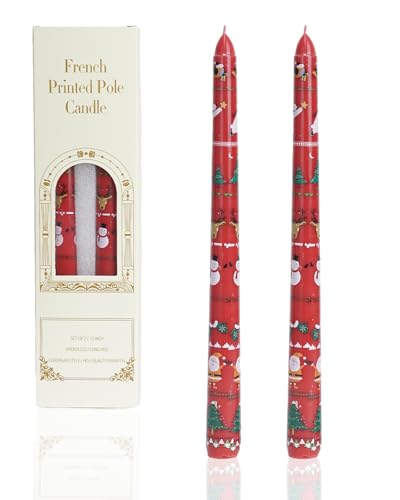 Christmas Taper Candles Red Taper Candles Candlestick Christmas Party Gift Winter Holiday Dinner Table Decorations,10inch,Set of 2,CHC - color: CHC-Red