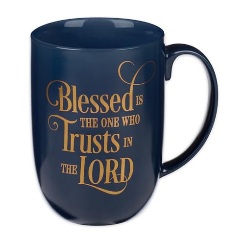 Christian Art Gifts Ceramic Large Coffee Mug for Men & Women: Jeremiah 17:7 - color: Blue