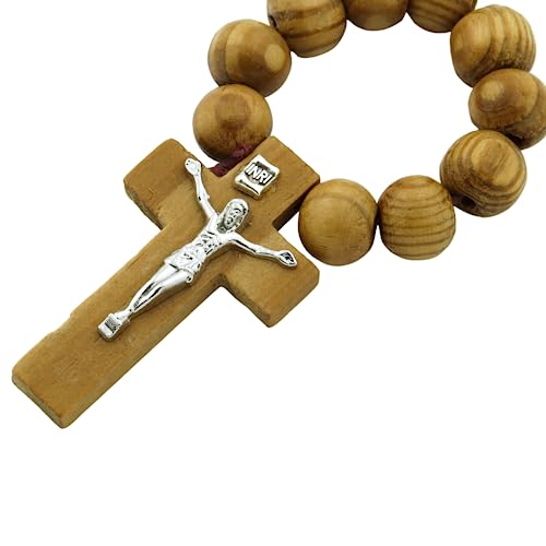 Needzo Wooden Rosary Ring, Catholic Cross on Devotional Prayer Beads, Religious Handout and Gifts, Pack of 3