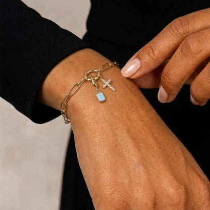 Free bird 14K Gold Cross Birthstone Bracelets for Women Dainty Charm - color: 03-Mar.