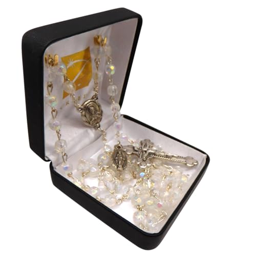 Westmon Works Girls First Holy Communion Rosary Set with Glass Beads Metal Crucifix Gift Boxed with Holy Card, Made in Italy