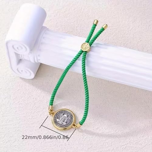 Catholic Bracelets St. Benedict Bracelet Red Rope Double Hole Pendant Couple Woven Bracelets Adjustable Black Bracelet - color: Green