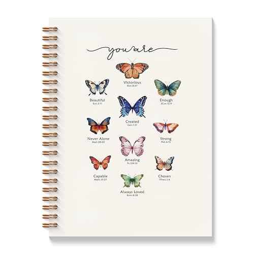 Christian Butterfly Notebook - Inspirational Christian Journal, Bible Verse Spiral Notebooks, Christian School Supplies Notebooks, Motivational Christian Gifts, Coworker Gifts, 5.5x8.3 Inches - color: Bible Butterfly