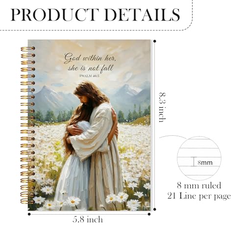 Christian Jesus Notebook, God Is within Her She Will Not Fall Bible Journal, Jesus and Girl Religious Scripture Spiral Notebook, Inspirational Christian Gifts for Women, 5.5x8.3 - color: bt3