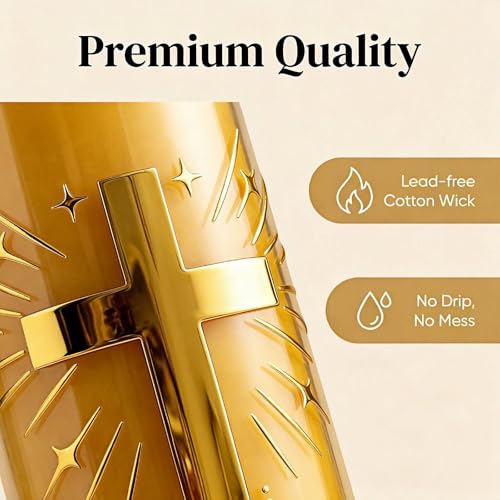 2 Pack 100% Pure Beeswax Pillar Candles in Glass Jar with Cross Design – Unscented, 80-Hour Long Burning, Dripless & Smokeless – Non-Toxic Candles for Prayer, Meditation & Religious Gifts