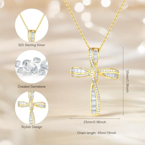 FANCIME Cross Necklace For Women Sterling Silver Cubic Zirconia Twisted Cross Infinity Open Loop Pendant Gift For Women, 18" Extender - color: Gold Ribbon Shine