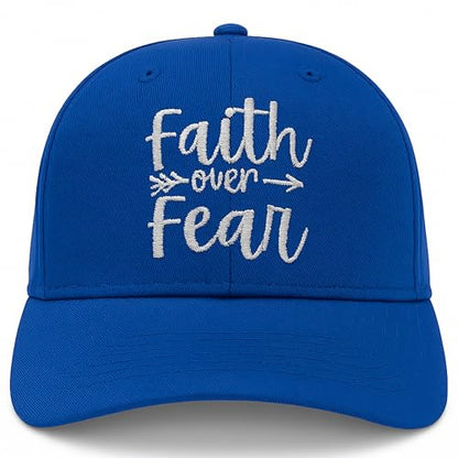 Faith Over Fear Christian Hats, Embroidered Baseball Caps for Adults - color: Royal Blue White