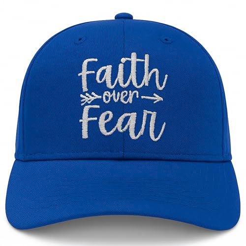 Faith Over Fear Christian Hats, Embroidered Baseball Caps for Adults - color: Royal Blue White