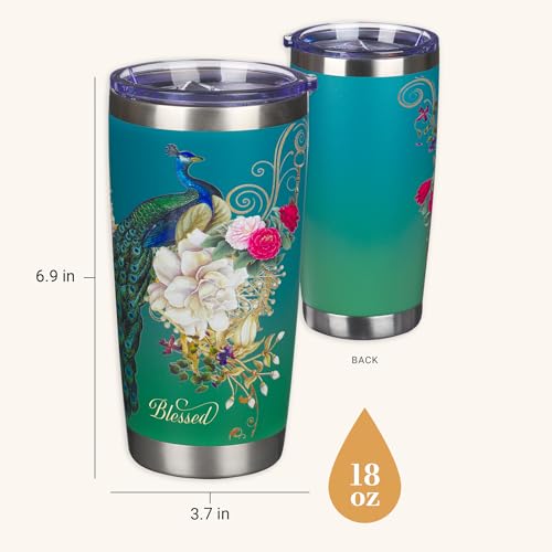 Christian Art Gifts Stainless Steel Vacuum Insulated Tumbler 18 oz - color: Teal/Peacock