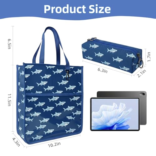 Kids Cute Tote Bags for Boys Girls Ages 4-16,Handbags with Pencil Case, Book Tote Bags with Zipper for School and Playtime (shark) - color: Shark