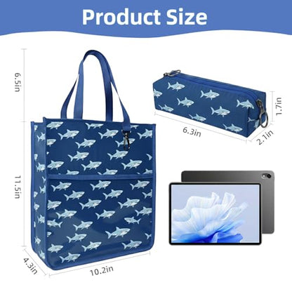 Kids Cute Tote Bags for Boys Girls Ages 4-16,Handbags with Pencil Case, Book Tote Bags with Zipper for School and Playtime (shark) - color: Shark