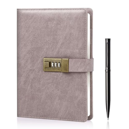WEMATE Diary with Lock, A5 PU Leather Journal with Lock 240 Pages Pink - color: Pink