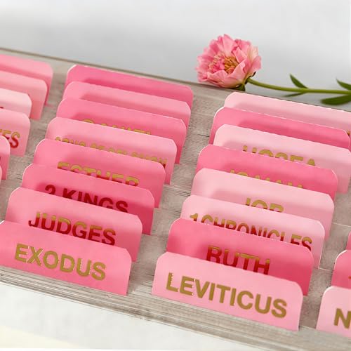 Vorscrin-Laminated Bible Tabs for Women and Men, Gold Foil Lettering Design, Reposition and Large Print Stickers, Bible Study Supplies, 90 Chapters Labels for Easy Navigation(Pink) - color: Pink