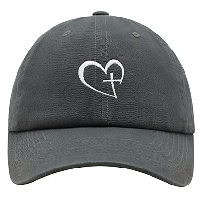 JPAK Heart and Cross Premium Dad Hat Embroidered Cotton Baseball Cap Christian Faith - color: Dark Grey