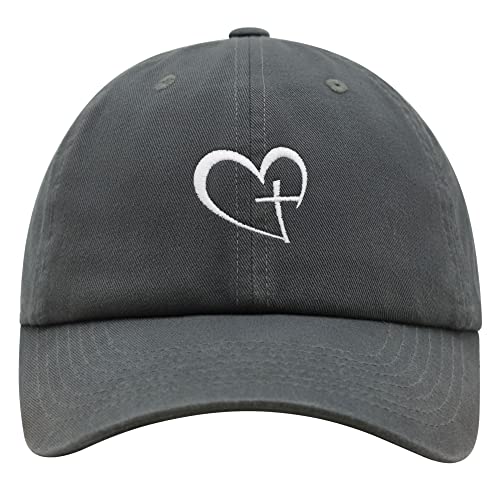 JPAK Heart and Cross Premium Dad Hat Embroidered Cotton Baseball Cap Christian Faith - color: Dark Grey