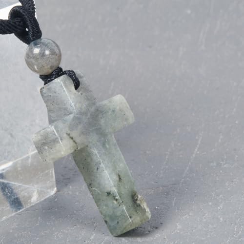 Justinstones Natural Gemstone Carved Cross Reiki Chakra Pendant Necklace 22 Inch - color: 30mm Labradorite