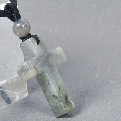 Justinstones Natural Gemstone Carved Cross Reiki Chakra Pendant Necklace 22 Inch - color: 30mm Labradorite
