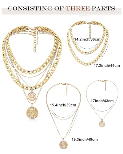 MJartoria Layered Necklaces for Women Trendy Retro Coin Pendant - color: Golden, style: Zodiac-Cancer-3PCS Layered