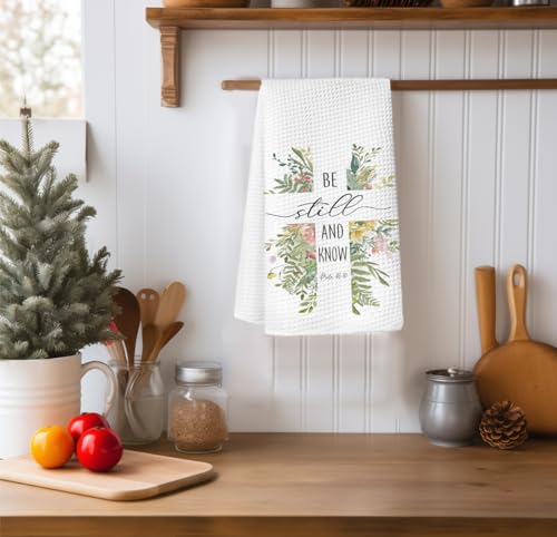 Christian Gifts for Woman Man Hand Towels，Be Still and Know Bible Verse Cross Towel, Faith Based Gifts,Housewarming Gift,Religious Hand Tea,16×24 Inches - color: Be Still and Know