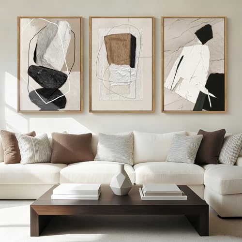 ANHUIB Large Neutral Abstract Wall Art Canvas,Black Beige Artwork, Modern Framed Art Wall Decor, Minimalist Geometric Painting,24x36 Inches Print Set of 3 for Living Room Bedroom - color: Neutral Abstract, size: 36"L x 24"W