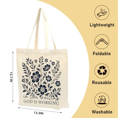 Christian Gifts for Women, Canvas Tote Bag, Faith Gifts for Women Girl Sister Inspirational Religious Gift Birthday - color: Navy Floral Christian 757