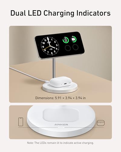 Anker MagGo 2-in-1 MagSafe Compatible Qi2 15W Wireless Charging Stand - color: White