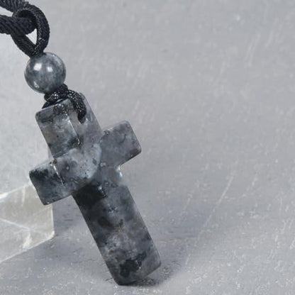 Justinstones Natural Gemstone Carved Cross Reiki Chakra Pendant Necklace 22 Inch - color: 30mm Larvikite