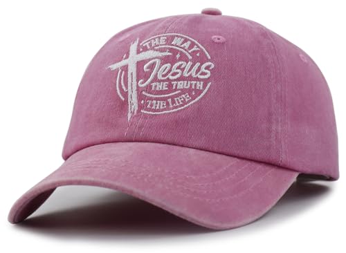 The Way The Truth The Life Baseball Cap for Men Women, Adjustable Cotton Embroidered Christian Jesus Hat - color: Pink