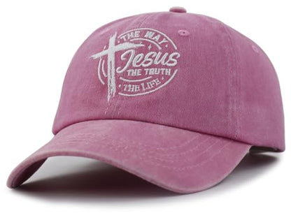 The Way The Truth The Life Baseball Cap for Men Women, Adjustable Cotton Embroidered Christian Jesus Hat - color: Pink