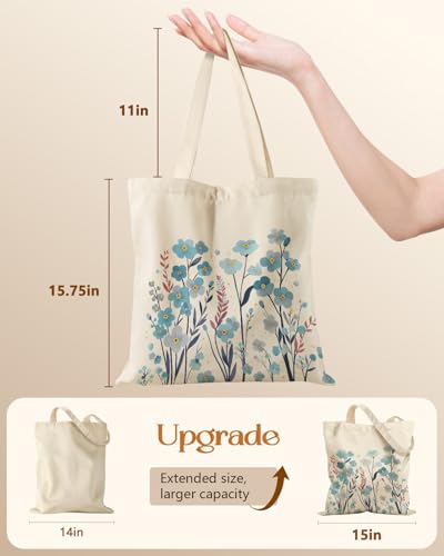 Miss Adola Canvas Tote Bag for Women with Zipper, Blue Flowers - color: Blue Flowers