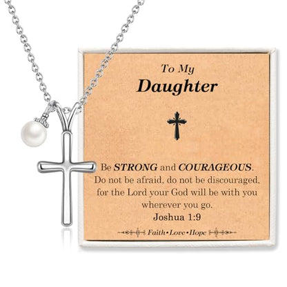 Cross Necklace for Girls Kids Christian Catholic Religious Gifts - color: Daughter