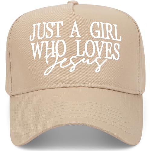 Just A Girl Who Loves Jesus V2 Hat | Premium Adjustable Christian Snapback Baseball Vintage Trucker Hat for Women - color: Khaki