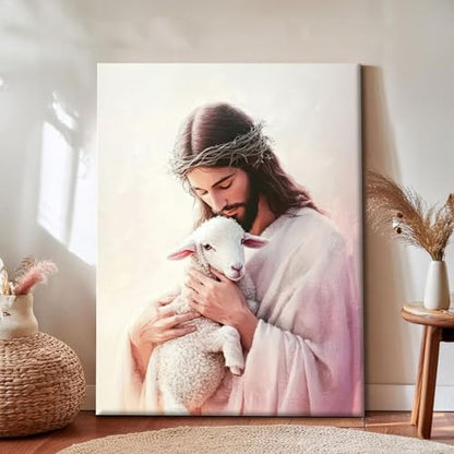 Jesus with Lamb Canvas Wall Art, Gallery Wrapped Christian Print, 12x16 - color: Gentle Jesus, size: 16"L x 12"W