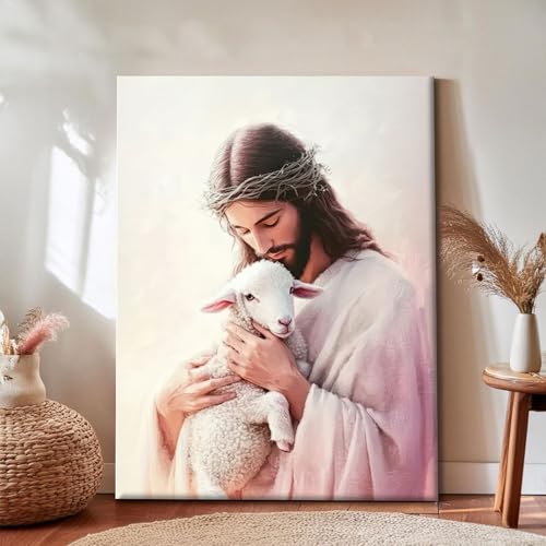 Jesus with Lamb Canvas Wall Art, Gallery Wrapped Christian Print, 16x24 - color: Gentle Jesus, size: 24"L x 16"W