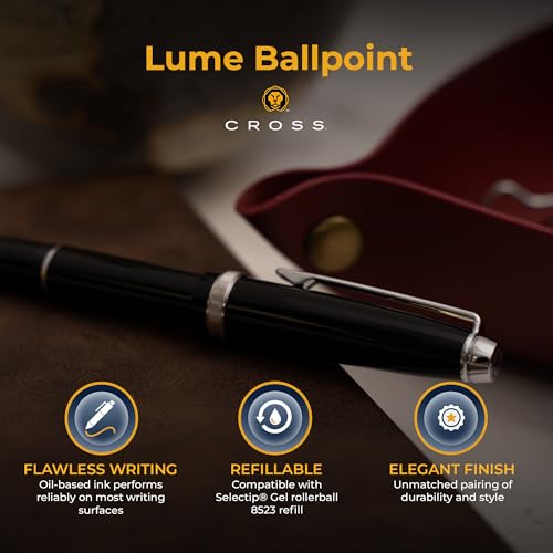Cross Lume Personalized Ballpoint Pen in Obsidian Black Resin, Chrome Trim - color: Obsidian Black